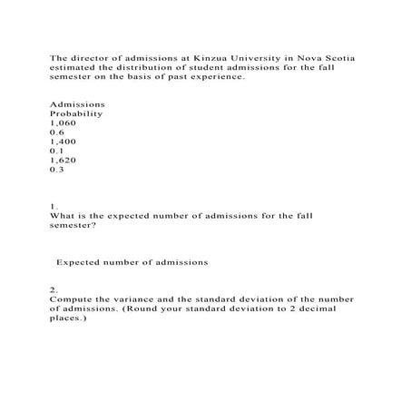 The director of admissions at Kinzua University in Nova Scotia est.docx