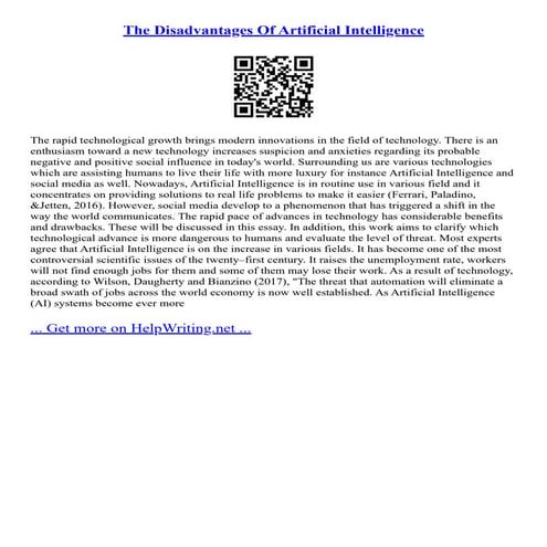 The Disadvantages Of Artificial Intelligence | PDF