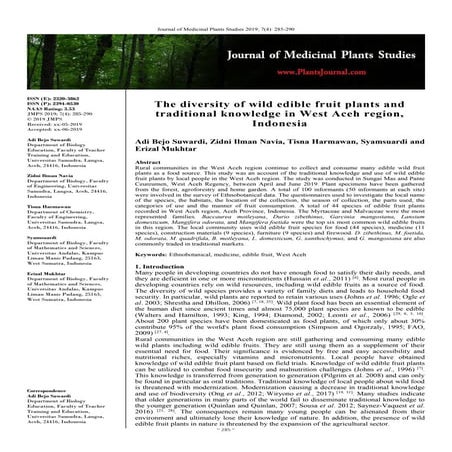 The diversity of wild edible fruit plants and traditional knowledge in ...