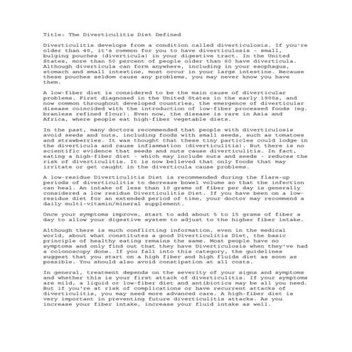 The  Diverticulitis  Diet  Defined