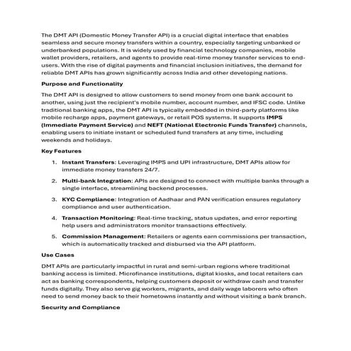 Domestic Money Transfer(DMT) API Service Providers in India