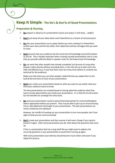 The dos and donts of good presentations