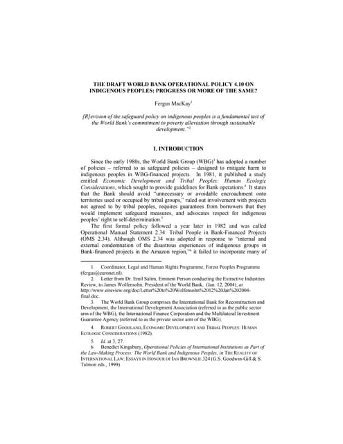 The draft world bank operational policy on indigenous peoples