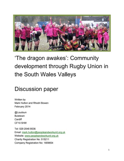 The dragon awakes   community development through rugby union in the south wales valleys