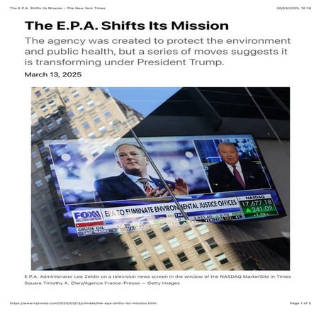 The E.P.A. Shifts Its Mission. It was meant to protect the environment.