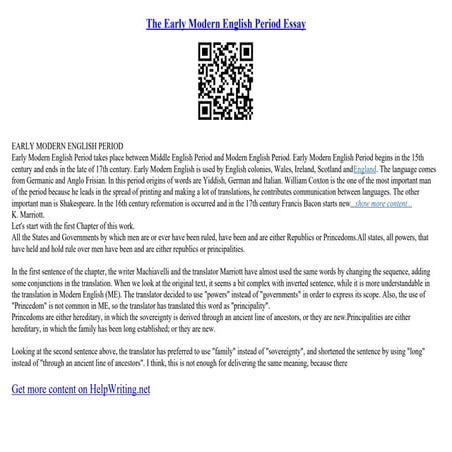 The Early Modern English Period Essay