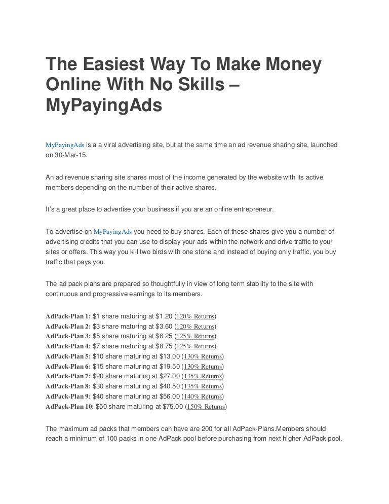 The easiest way to make money online with no skills – Mypayingads