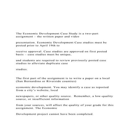 The Economic Development Case Study is a two-part assign.docx