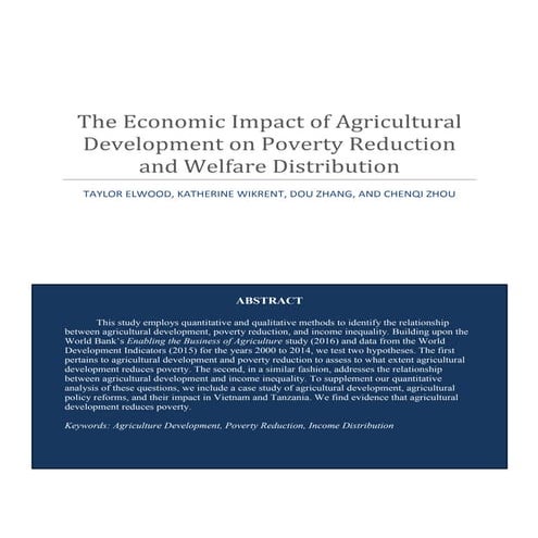 The economic impact of agricultural development on poverty reduction ...