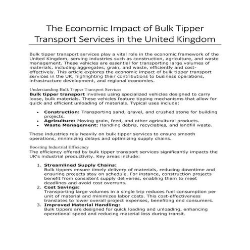 The Economic Impact of Bulk Tipper Transport Services in the United ...