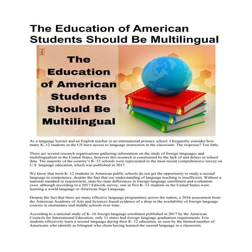 The Education of American Students Should Be Multilingual in 2023 | Future Ed...