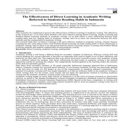 The effectiveness of direct learning in academic writing referred to students...