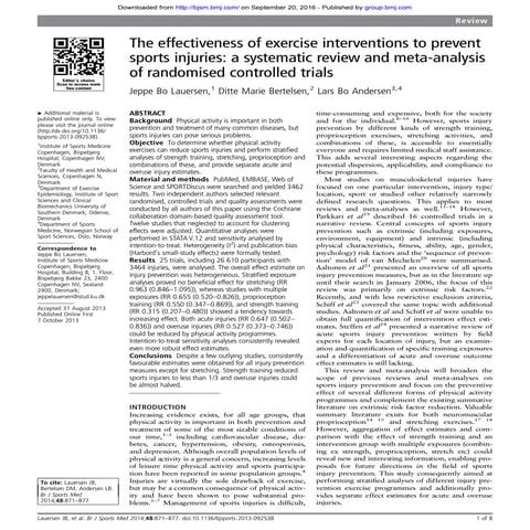 The effectiveness of exercise interventions to prevent sports injuries
