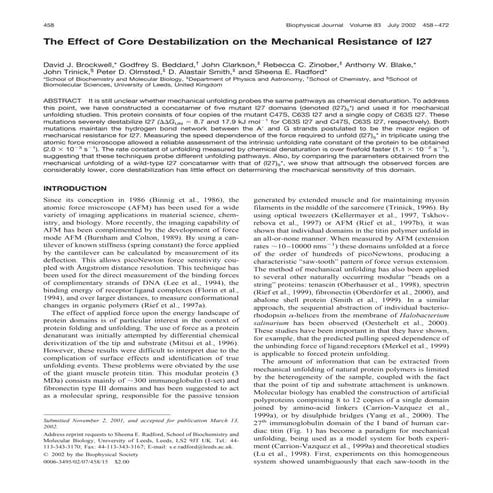 The effect of core destabilisation on the mechanical resistance of i27