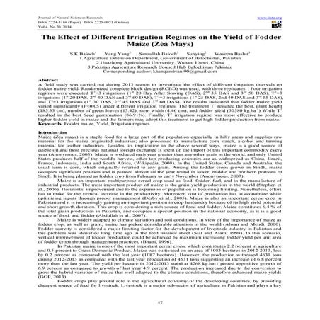  The effect of different irrigation regimes on the yield of fodder maize (zea...
