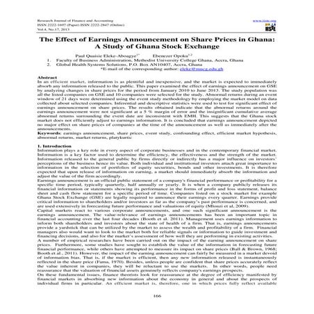 The effect of earnings announcement on share prices in ghana