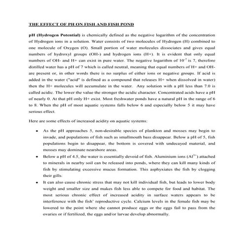 The effect of ph on fish and fish pond | DOCX