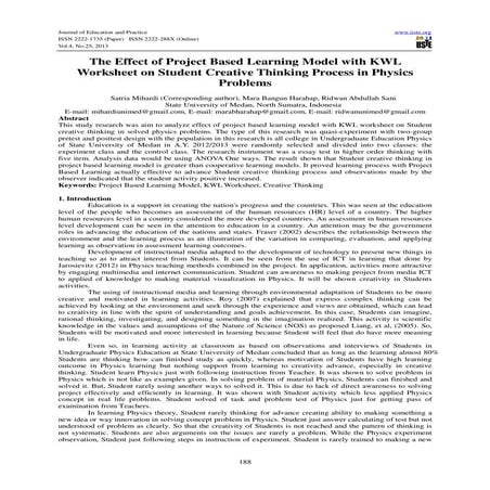 The effect of project based learning model with kwl worksheet on student crea...