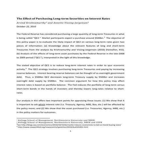 The Effect Of Purchasing Long Term Securities On Interest Rates