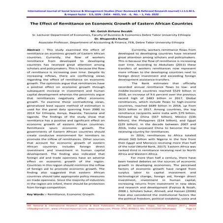 The effect of remittance on economic growth of eastern African ...