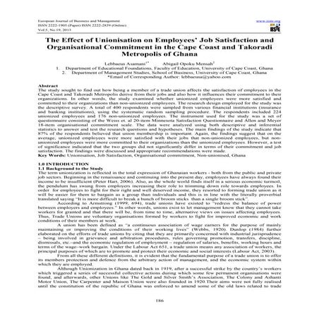 The effect of unionisation on employees’ job satisfaction and organisational ...