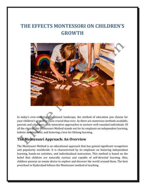 Montessori Teaching Excellence in Guntur | PDF