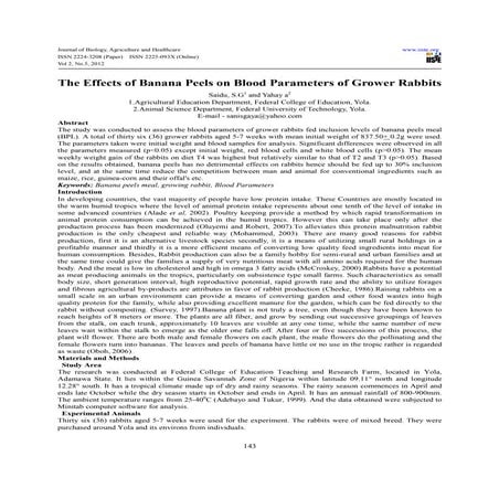 The effects of banana peels on blood parameters of grower rabbits