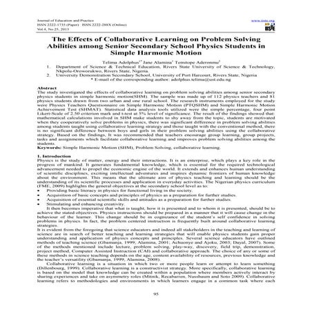 The effects of collaborative learning on problem solving abilities among seni...