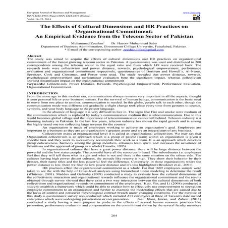 The effects of cultural dimensions and hr practices on organisational commitment