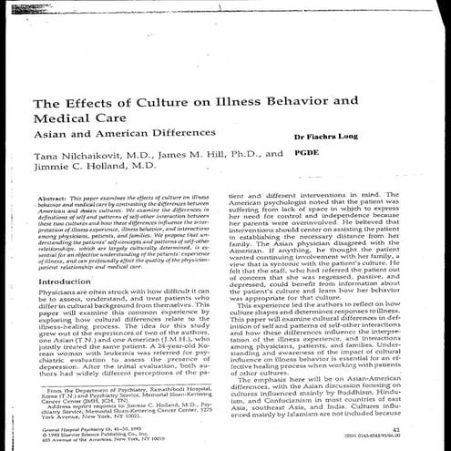The effects of culture on illness behavior and medical care | PDF
