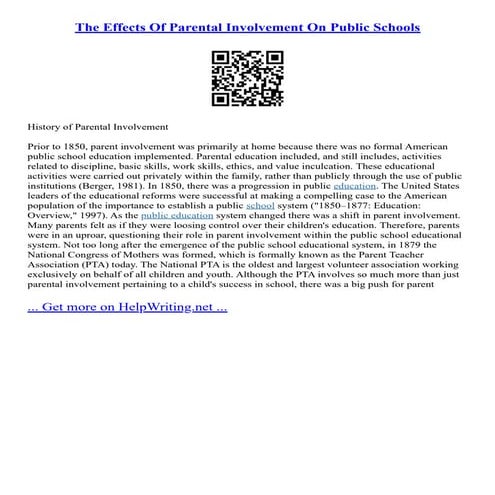 The Effects Of Parental Involvement On Public Schools