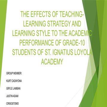 Impact of Teaching-Learning Strategies and Learning Styles on Grade-10 ...