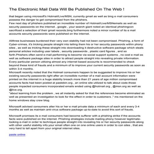 The Electronic Mail Data Will Be Published On The Web !