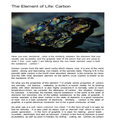 The Element of Life: Carbon -  meenakshi nair 