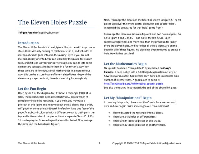 The Eleven Holes Puzzle