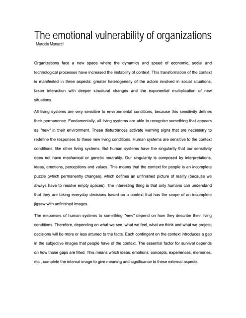 The emotional vulnerability of organizations