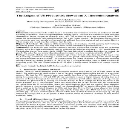 The enigma of us productivity slowdown a theoretical analysis