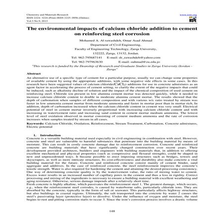 The environmental impacts of calcium chloride addition to cement on reinforci...