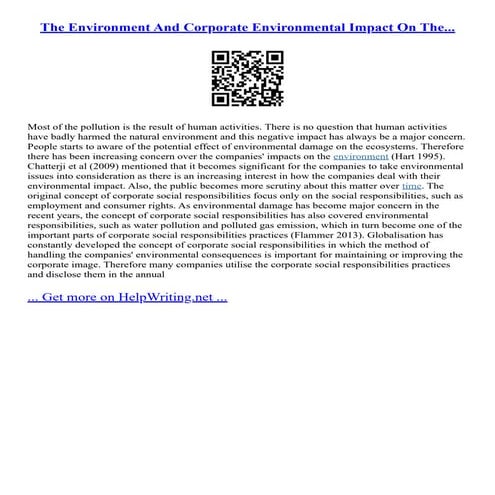 The Environment And Corporate Environmental Impact On The...