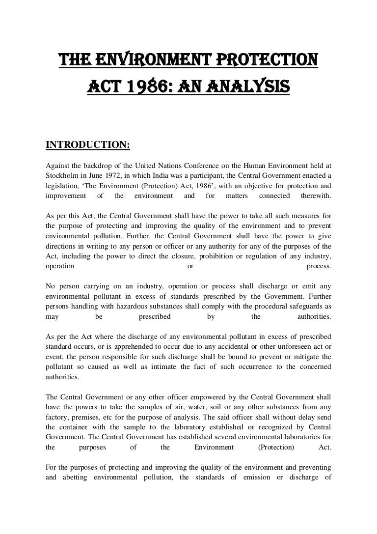 assignment on environment protection act 1986