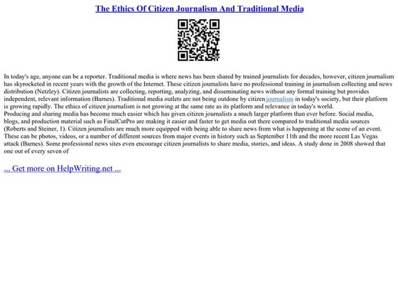 The Ethics Of Citizen Journalism And Traditional Media