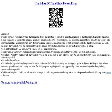 The Ethics Of The Whistle Blower Essay