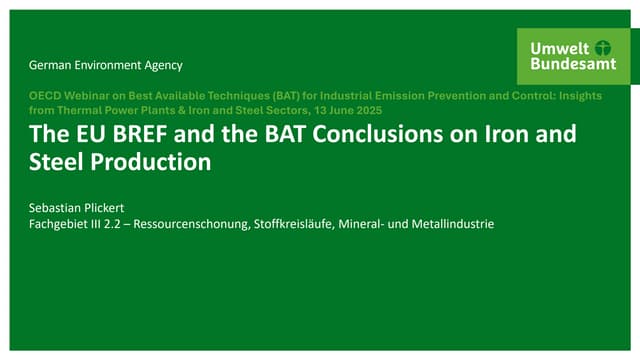 The EU BREF and the BAT Conclusions on Iron and Steel Production: Sebastian Plickert