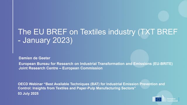 The EU BAT reference document on Textiles Industry: Damien de Geeter