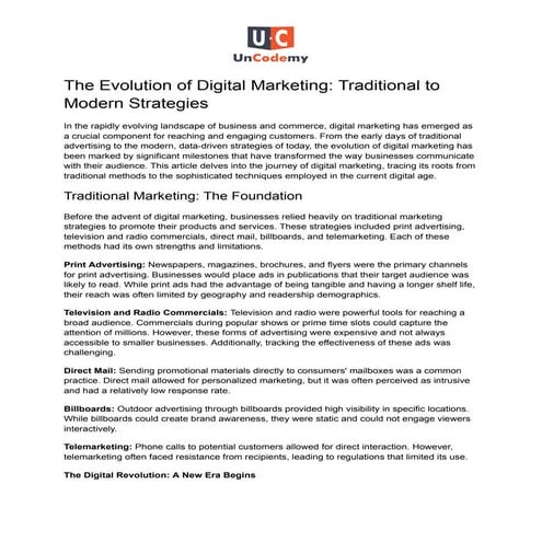 The Evolution of Modern Marketing: From Traditional to Digital | PDF