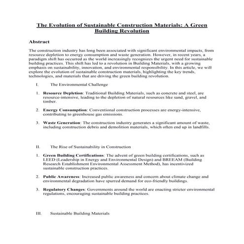 The Evolution of Sustainable Construction Materials - A Green Building Revolu...