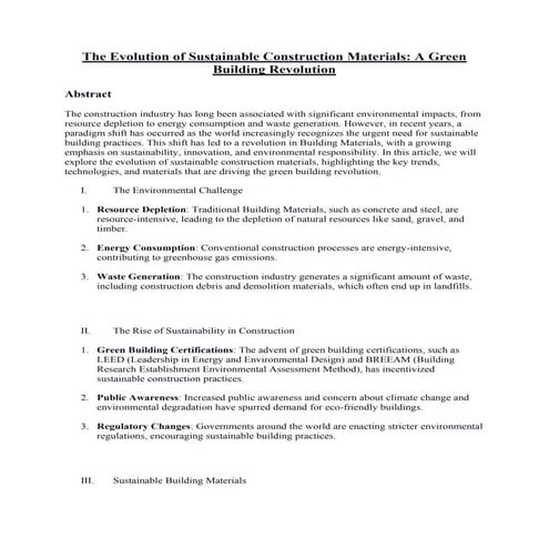 The Evolution of Sustainable Construction Materials - A Green Building Revolu...