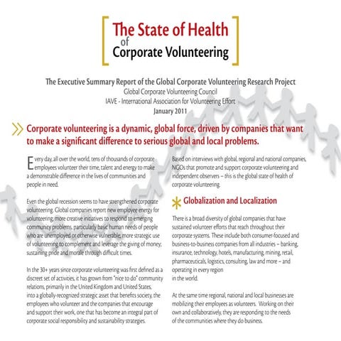 The executive summary report of the global corporate volunteering research pr...