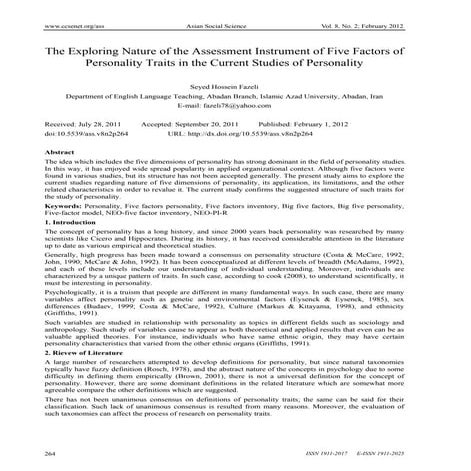 The exploring nature of the assessment instrument of five factors of personal...