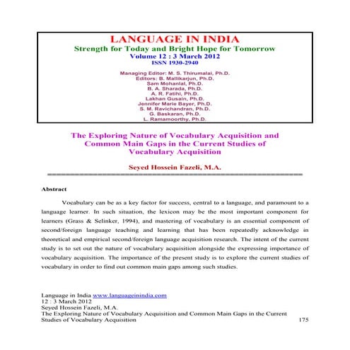 The exploring nature of vocabulary acquisition and common main gaps in the cu...